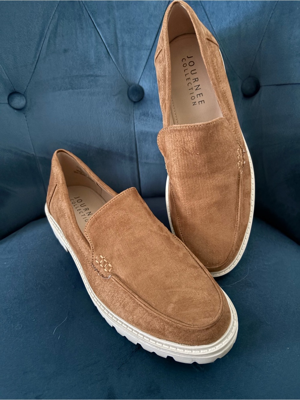 Journee Collection Men’s Brown Suede Slip-On Loafers with White Sole